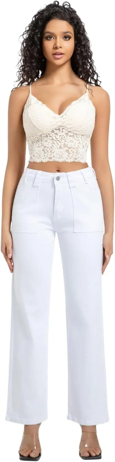 Women's Straight Leg Petite Jeans High Waisted Stretchy Cropped Denim Ankle Pants