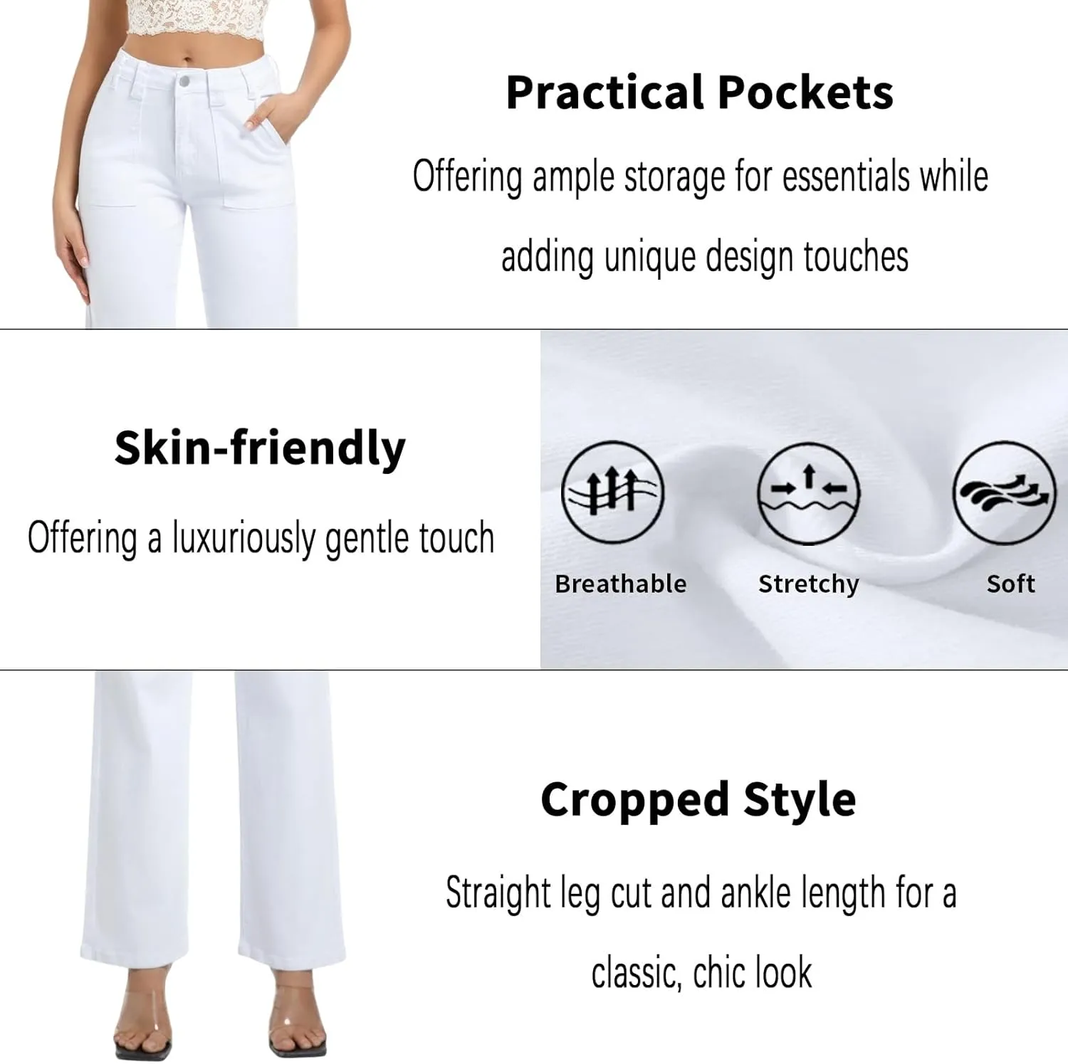 Women's Straight Leg Petite Jeans High Waisted Stretchy Cropped Denim Ankle Pants