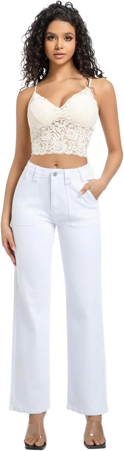 Women's Straight Leg Petite Jeans High Waisted Stretchy Cropped Denim Ankle Pants