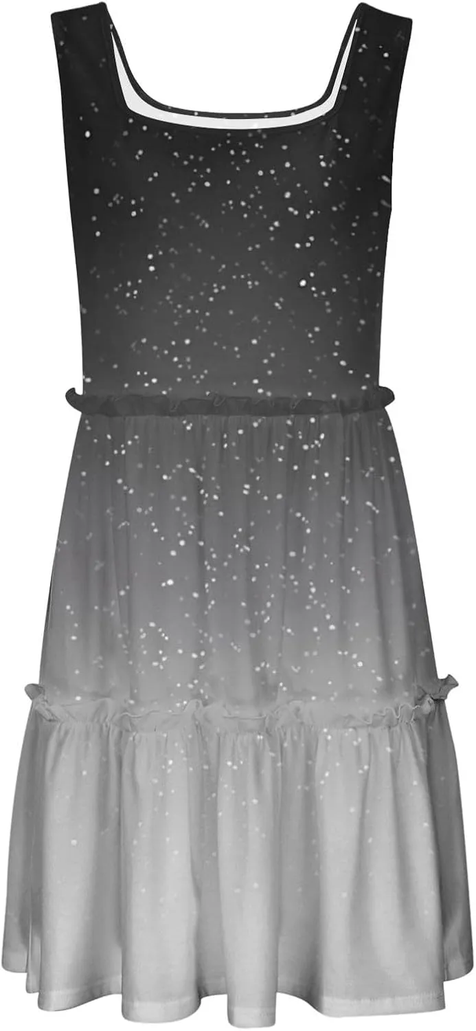Womens Summer Casual U Neck Sleeveless Mini Dress Boho Floral Ruffle Swing A Line Short Sundresses