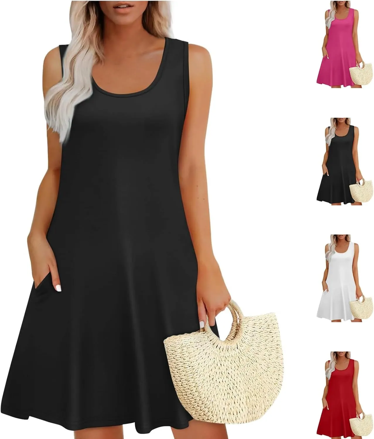 Womens Summer Dresses 2025 Casual Sleeveless Floral Print Tank Sundress Loose Beach Cover Up with Pocket