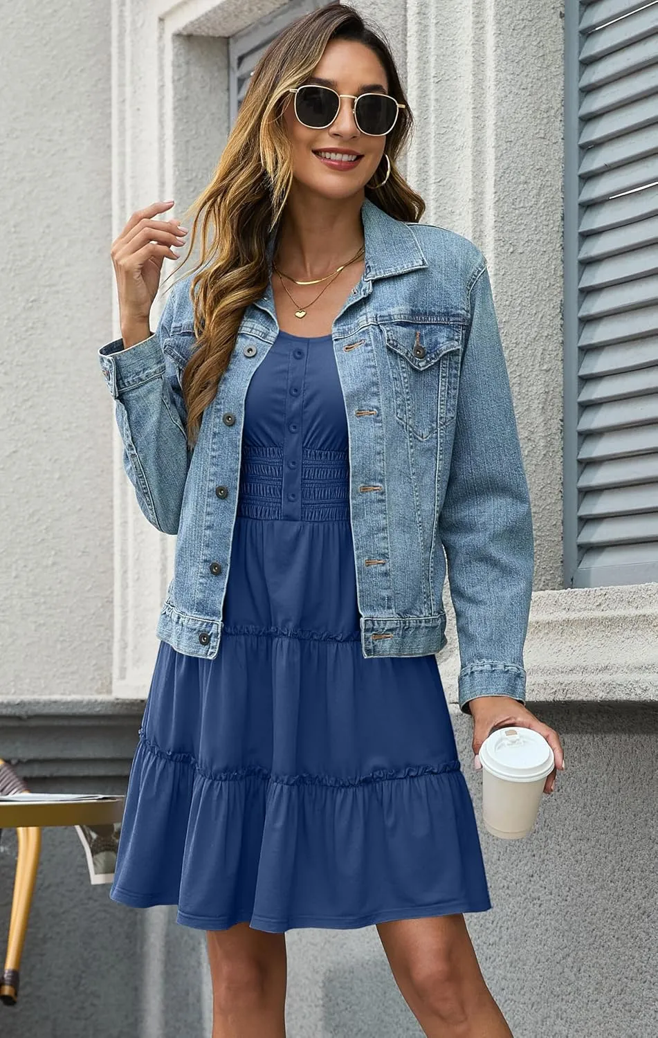Womens Summer Dresses Sleeveless Button Down Casual Swing Mini Dress