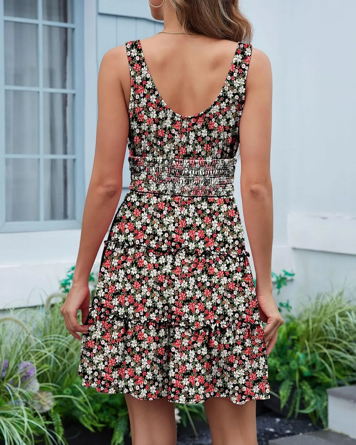 Womens Summer Dresses Sleeveless Button Down Casual Swing Mini Dress