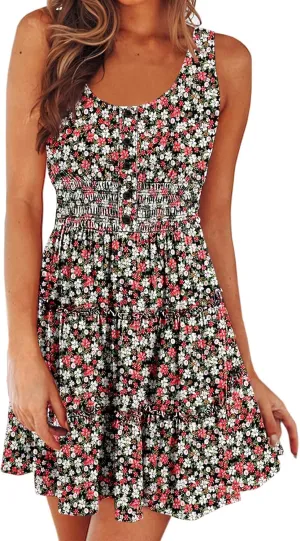 Womens Summer Dresses Sleeveless Button Down Casual Swing Mini Dress