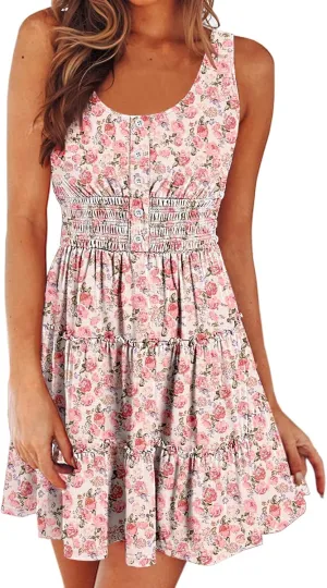 Womens Summer Dresses Sleeveless Button Down Casual Swing Mini Dress
