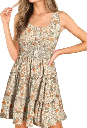 Womens Summer Dresses Sleeveless Button Down Casual Swing Mini Dress