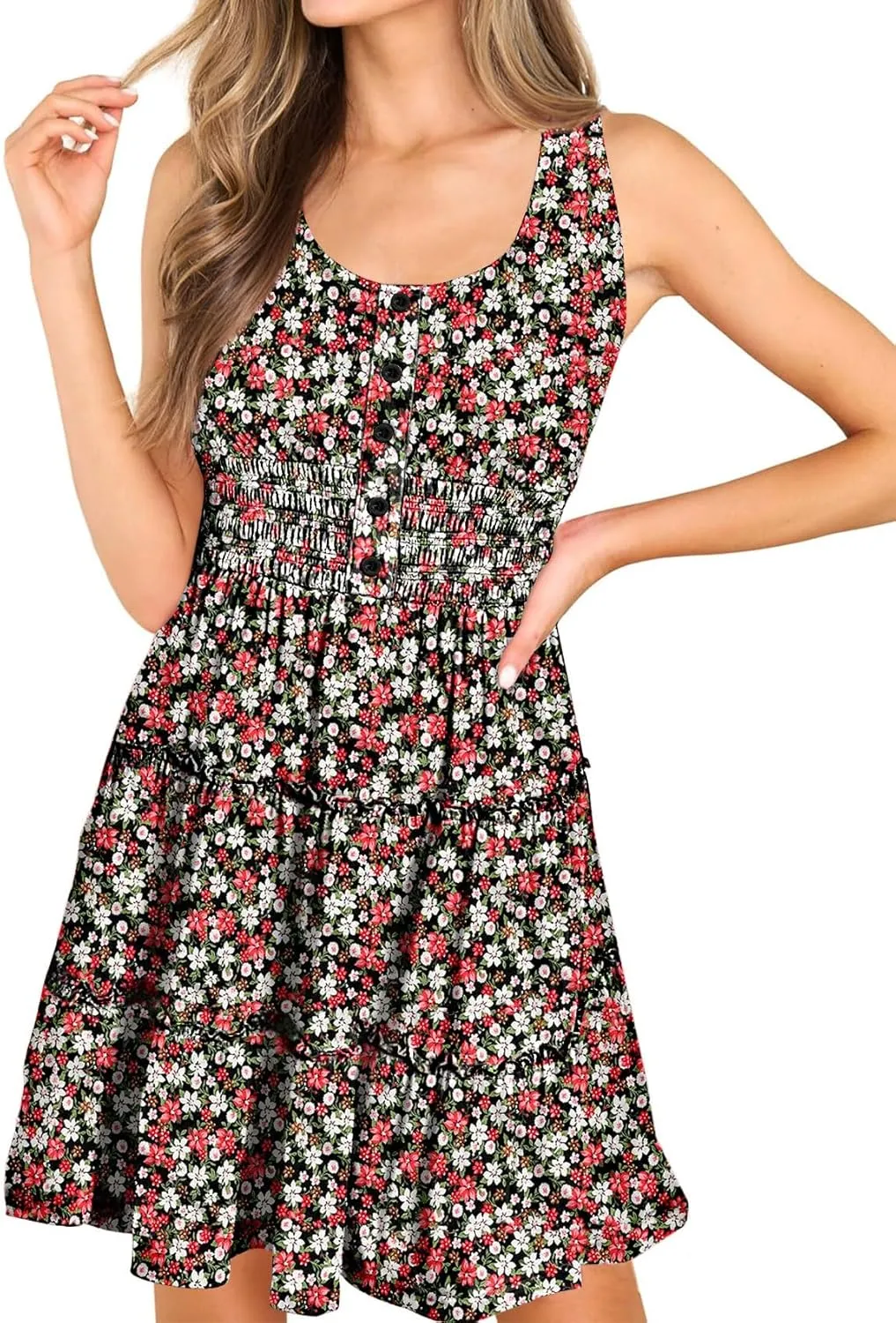 Womens Summer Dresses Sleeveless Button Down Casual Swing Mini Dress