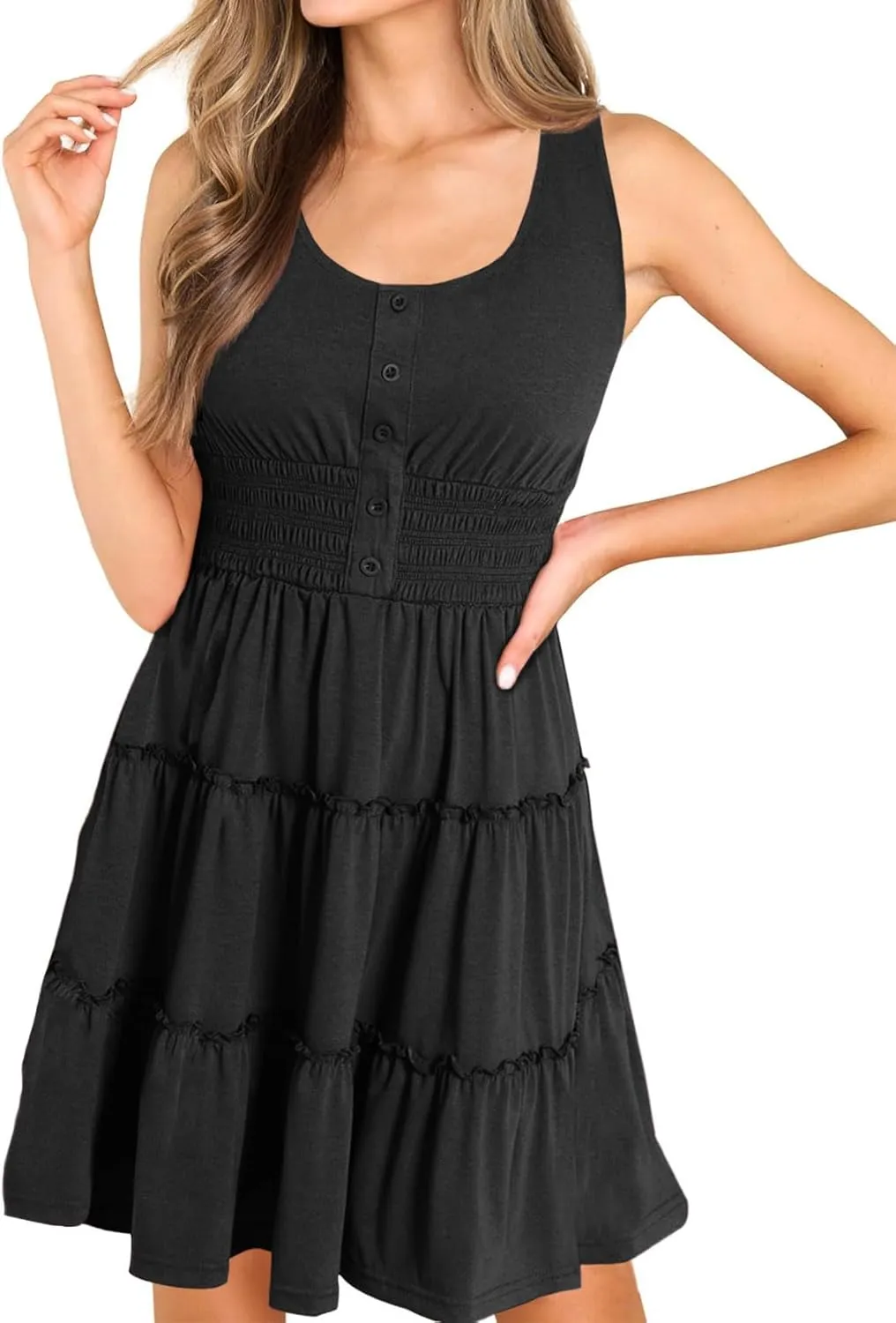 Womens Summer Dresses Sleeveless Button Down Casual Swing Mini Dress