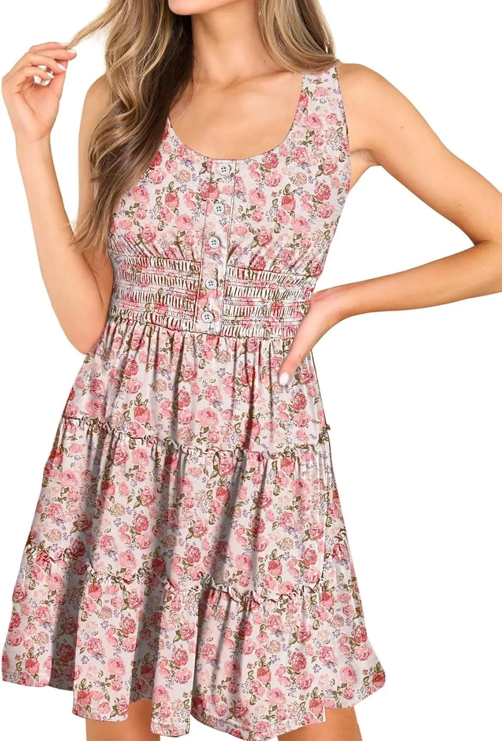 Womens Summer Dresses Sleeveless Button Down Casual Swing Mini Dress
