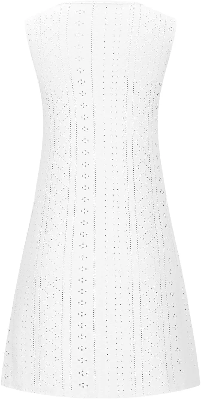 Womens Summer Eyelet Dresses 2025 Swimsuit Coverup with Pockets Casual Beach Vacation Sundresses Sleeveless Tank Dress