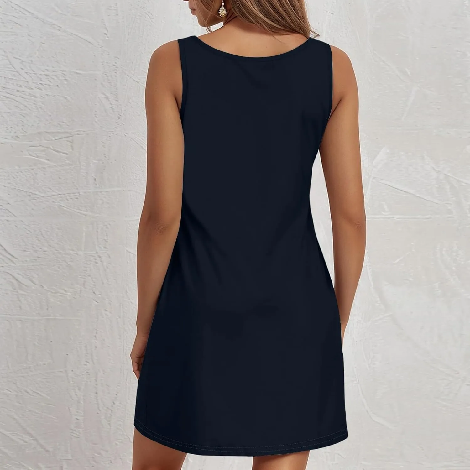 Women's Summer Tank Dresses Casual Scoop Neck Sleeveless Sundress Lightweight Boho Beach Mini Dresses with Pockets