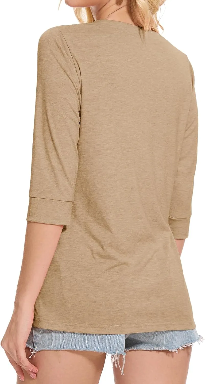 Womens Tops 3/4 Sleeve V Neck Button Down Shirts Business Casual Outfit Basic Tees Summer Top 2025
