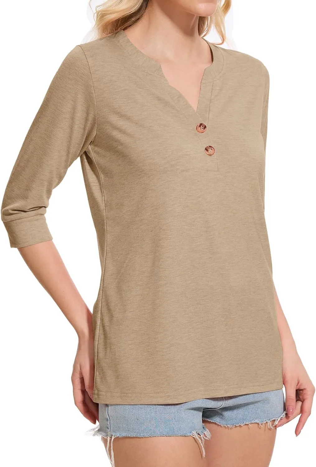 Womens Tops 3/4 Sleeve V Neck Button Down Shirts Business Casual Outfit Basic Tees Summer Top 2025