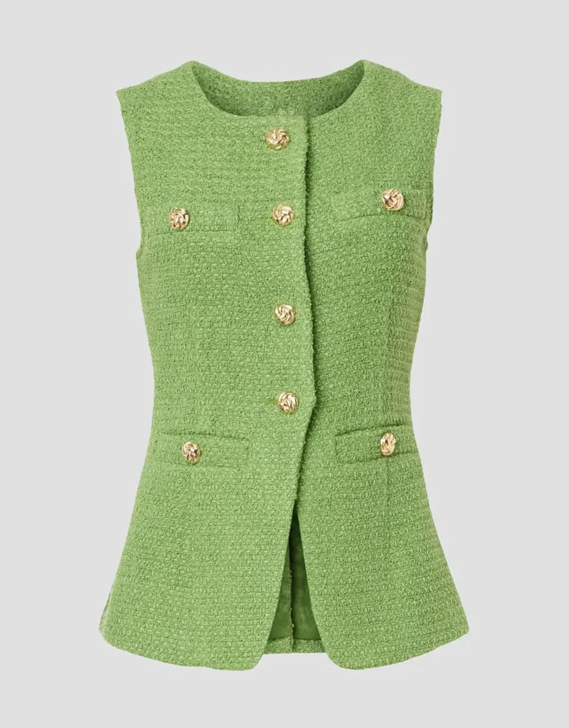 Women's Tweed Blazer Vest Sleeveless Button Front Casual Blazer Jackets Work Office Vest