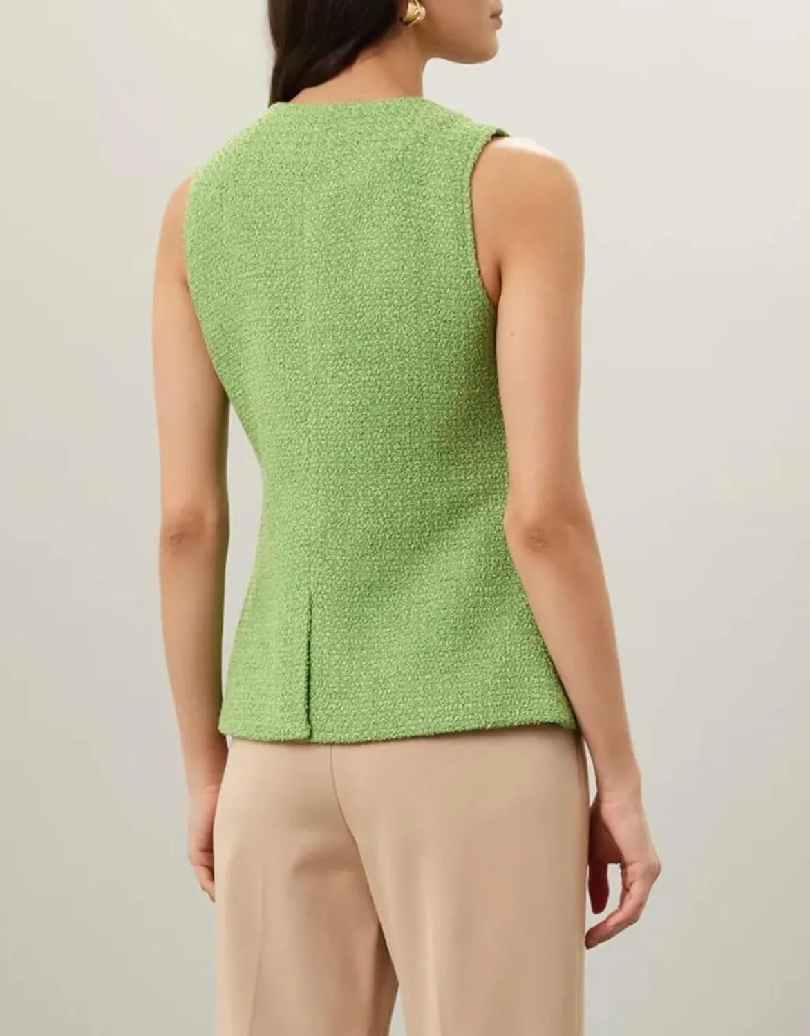 Women's Tweed Blazer Vest Sleeveless Button Front Casual Blazer Jackets Work Office Vest