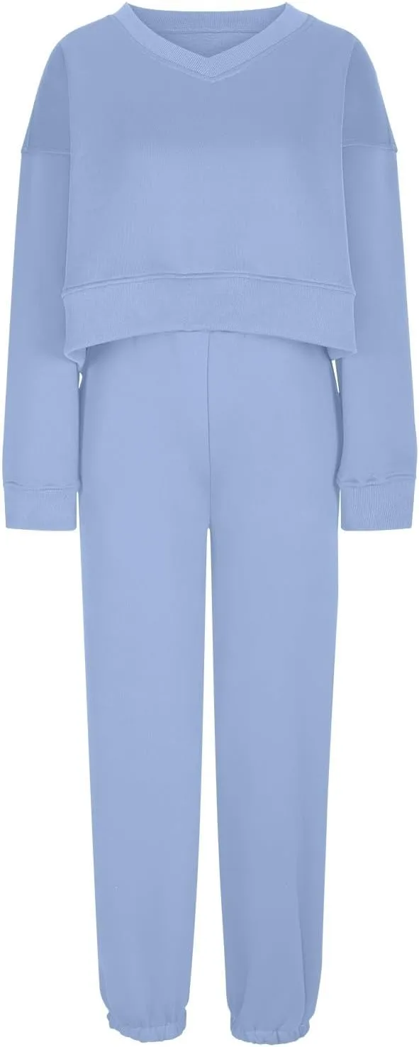 Women's Two Piece Outfits Long Sleeve Crop Sweatshirt and Jogger Pants Lounge Sweatsuit Sets Tracksuit with Pockets