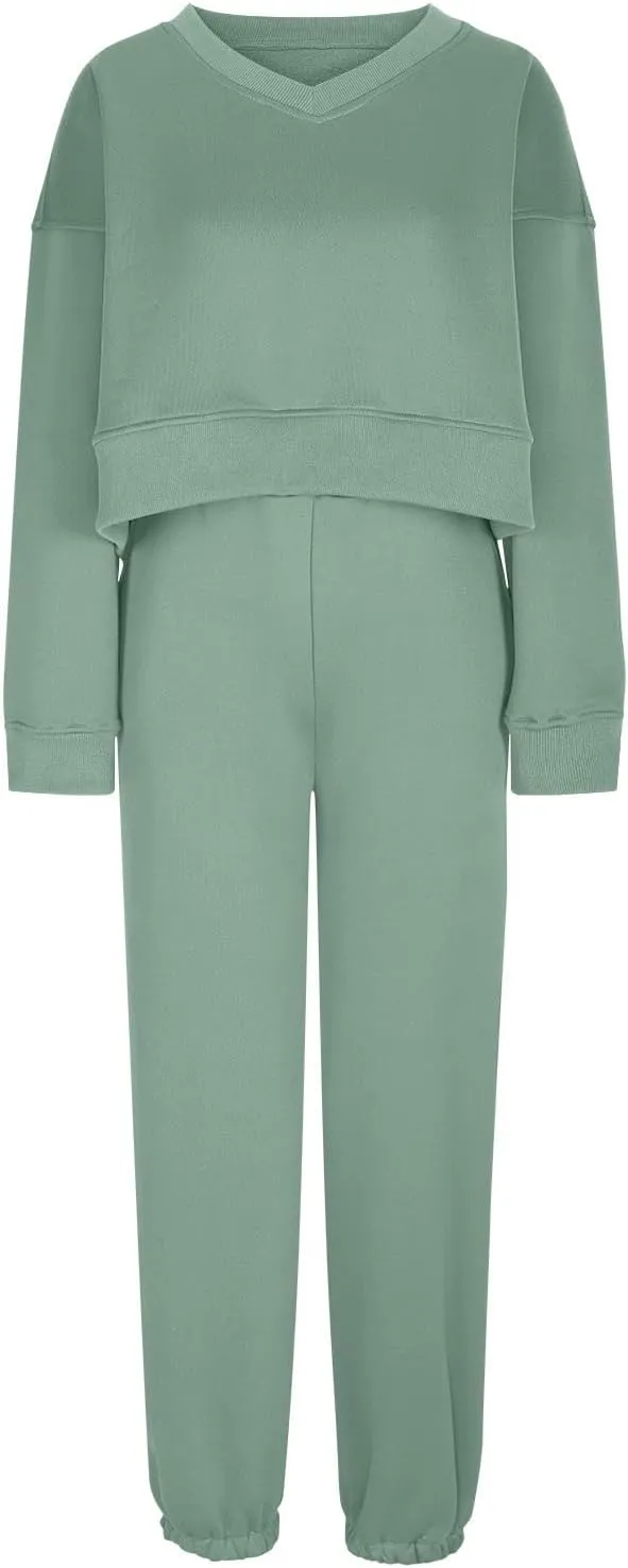 Women's Two Piece Outfits Long Sleeve Crop Sweatshirt and Jogger Pants Lounge Sweatsuit Sets Tracksuit with Pockets