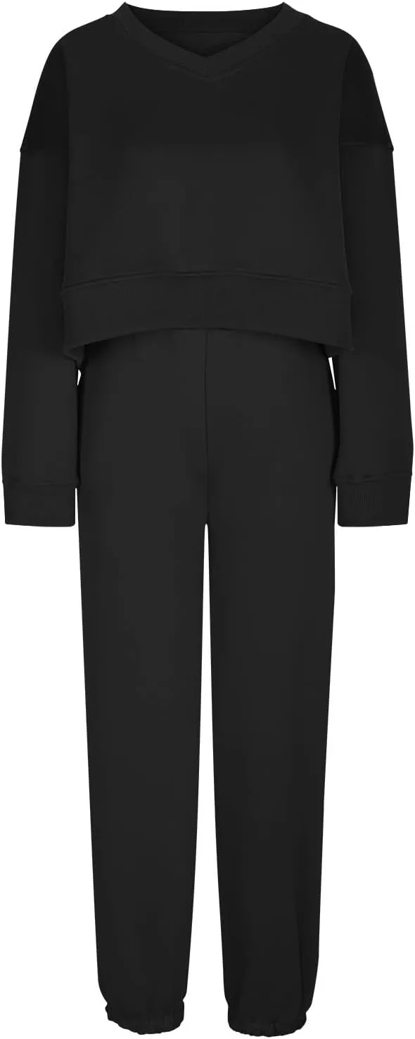 Women's Two Piece Outfits Long Sleeve Crop Sweatshirt and Jogger Pants Lounge Sweatsuit Sets Tracksuit with Pockets