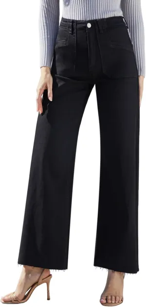 Womens Wide Leg Jeans High Waisted Stretchy Cut Off Loose Denim Pants
