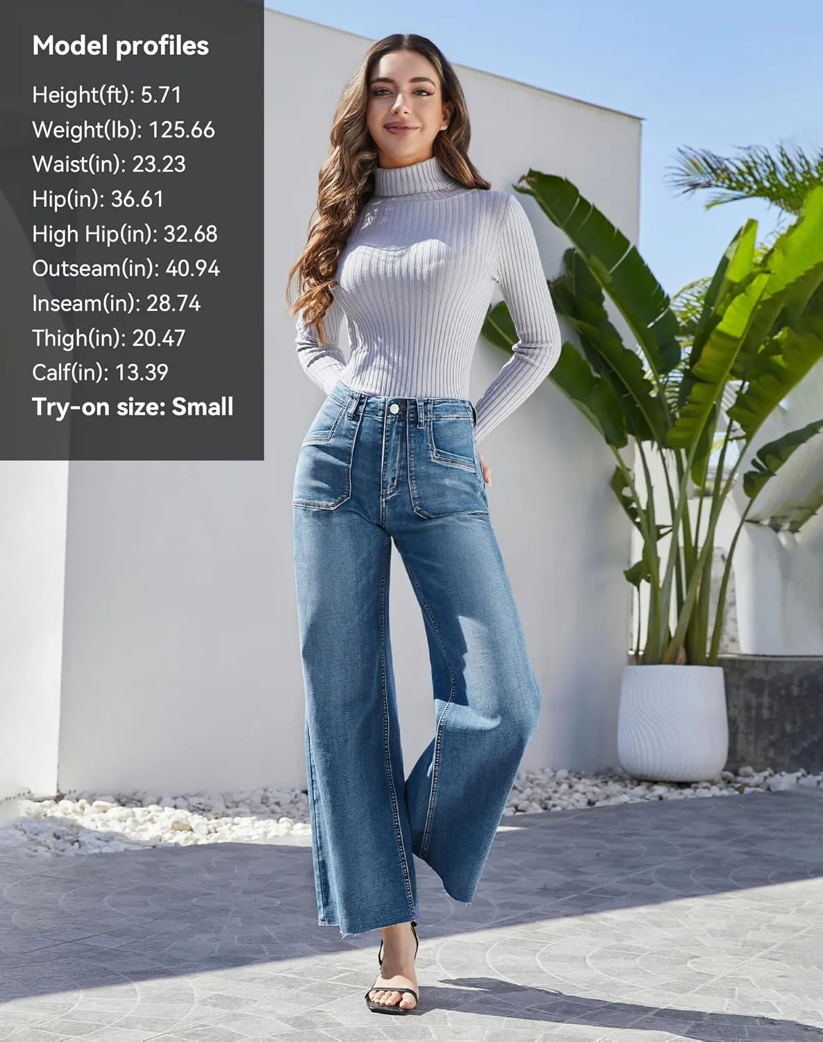 Womens Wide Leg Jeans High Waisted Stretchy Cut Off Loose Denim Pants