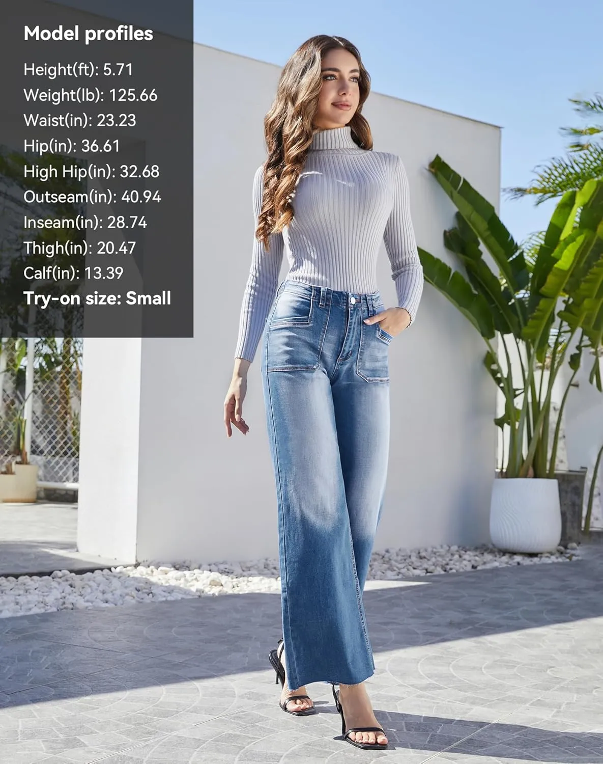 Womens Wide Leg Jeans High Waisted Stretchy Cut Off Loose Denim Pants
