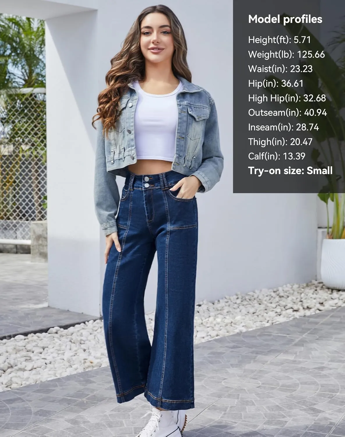 Women's Wide Leg Petite Jeans High Waisted Stretchy Cropped Denim Pants