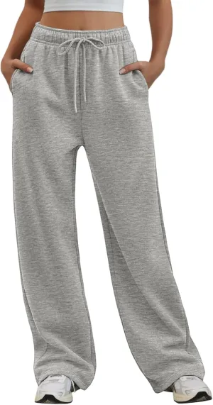 Womens Wide Leg Sweatpants High Waisted Baggy Lounge Pants Drawstring Fall Fashion Outfits 2025 Joggers
