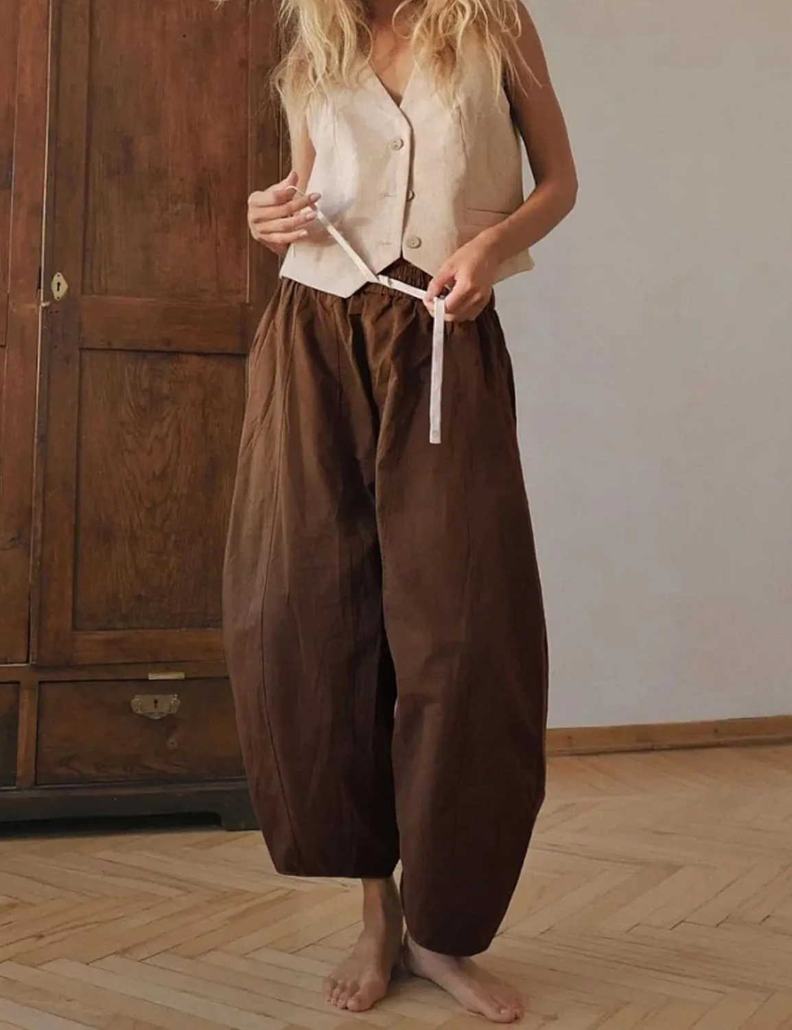 Xiaoxuemeng Barrel Jeans Women Cropped Cotton Wide Leg Pants High Waisted Denim Pants with Pockets