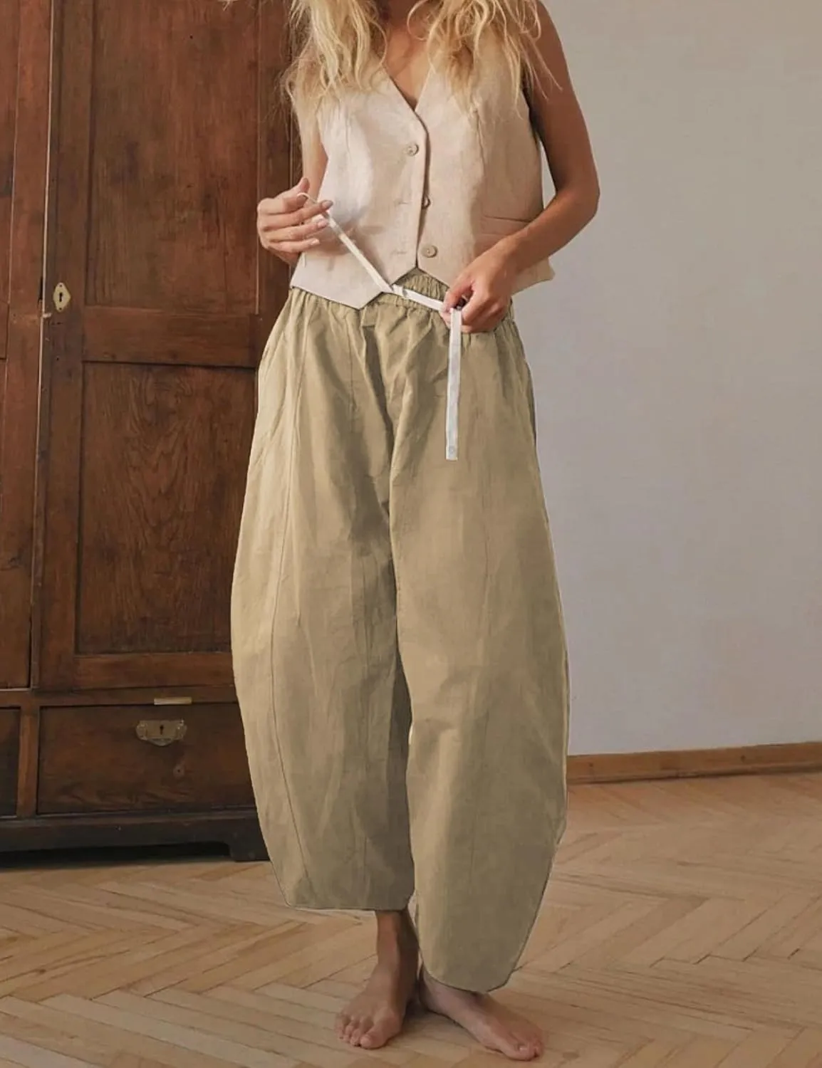 Xiaoxuemeng Barrel Jeans Women Cropped Cotton Wide Leg Pants High Waisted Denim Pants with Pockets