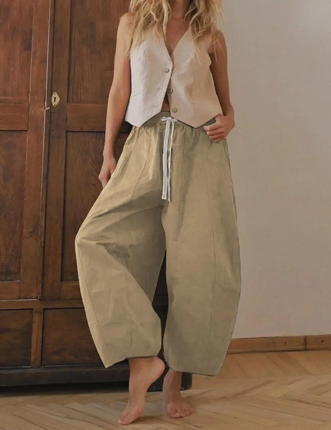 Xiaoxuemeng Barrel Jeans Women Cropped Cotton Wide Leg Pants High Waisted Denim Pants with Pockets