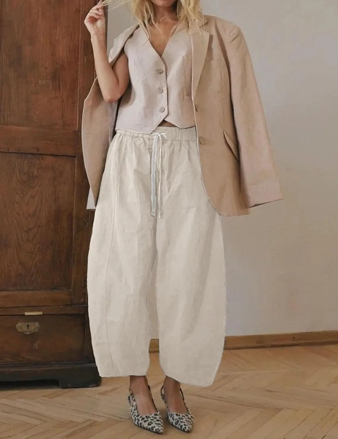 Xiaoxuemeng Barrel Jeans Women Cropped Cotton Wide Leg Pants High Waisted Denim Pants with Pockets
