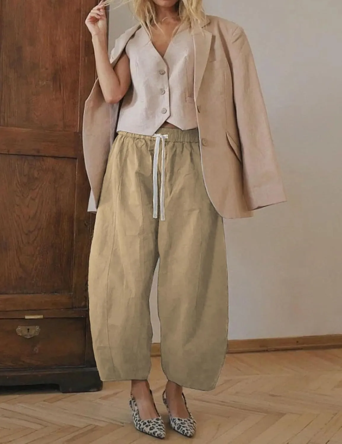 Xiaoxuemeng Barrel Jeans Women Cropped Cotton Wide Leg Pants High Waisted Denim Pants with Pockets