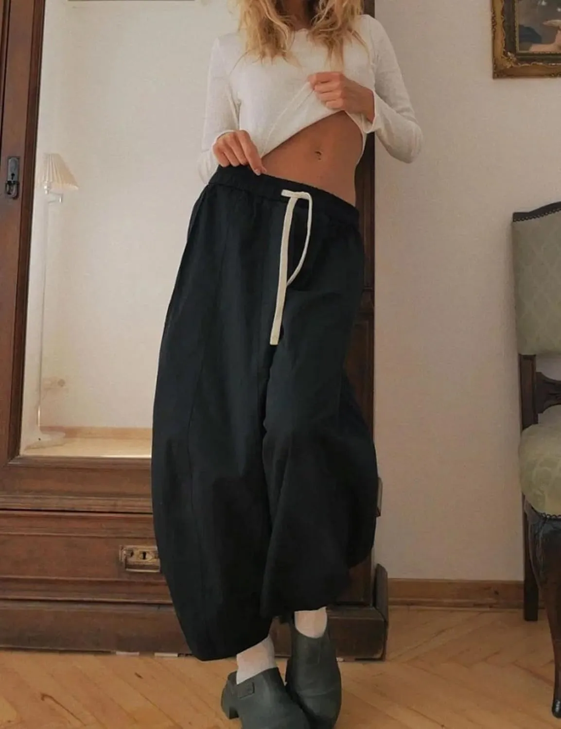 Xiaoxuemeng Barrel Jeans Women Cropped Cotton Wide Leg Pants High Waisted Denim Pants with Pockets