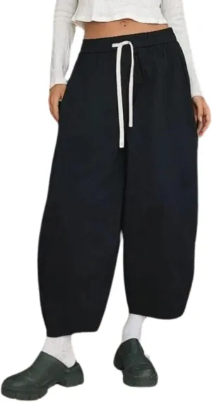 Xiaoxuemeng Barrel Jeans Women Cropped Cotton Wide Leg Pants High Waisted Denim Pants with Pockets
