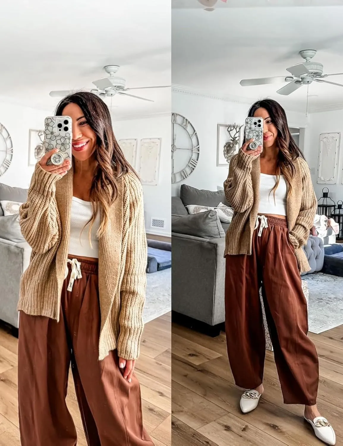 Xiaoxuemeng Barrel Jeans Women Cropped Cotton Wide Leg Pants High Waisted Denim Pants with Pockets