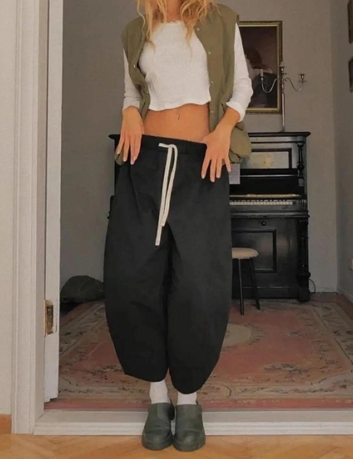Xiaoxuemeng Barrel Jeans Women Cropped Cotton Wide Leg Pants High Waisted Denim Pants with Pockets