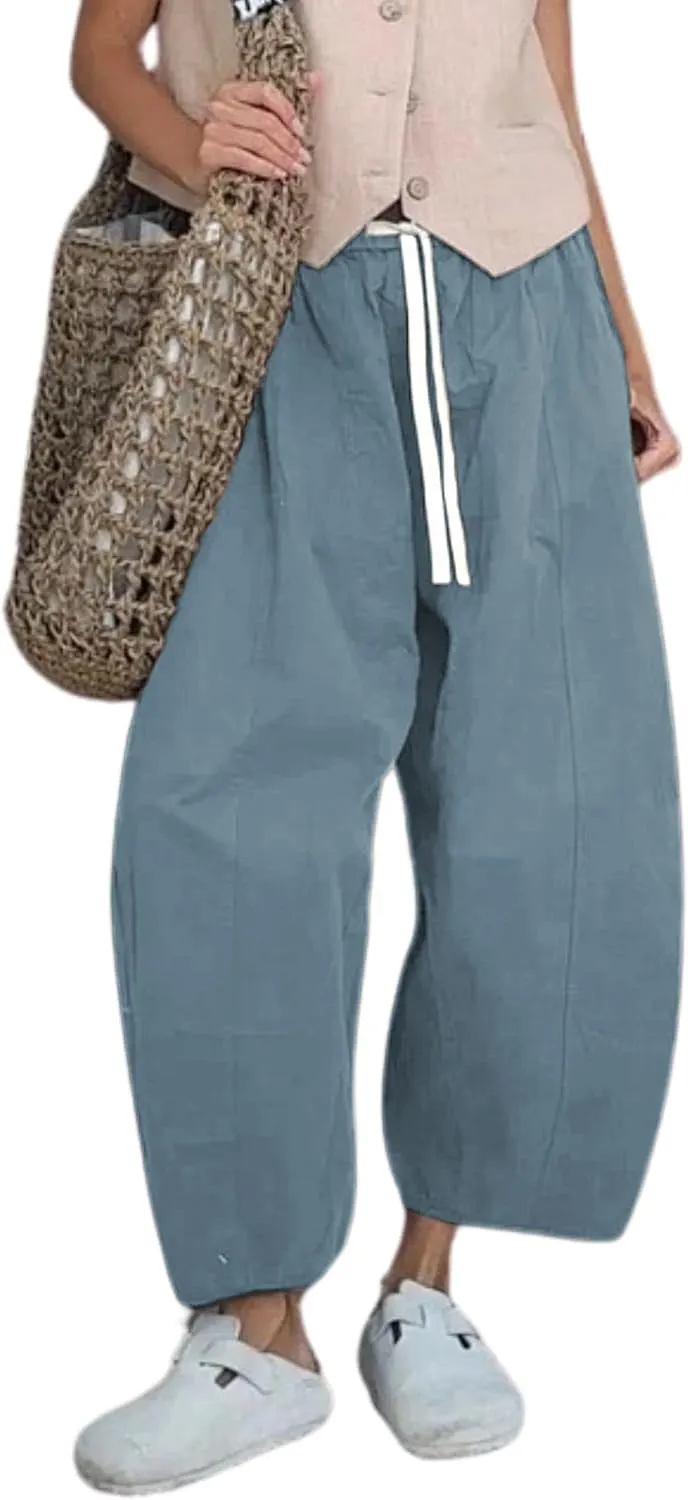 Xiaoxuemeng Barrel Jeans Women Cropped Cotton Wide Leg Pants High Waisted Denim Pants with Pockets