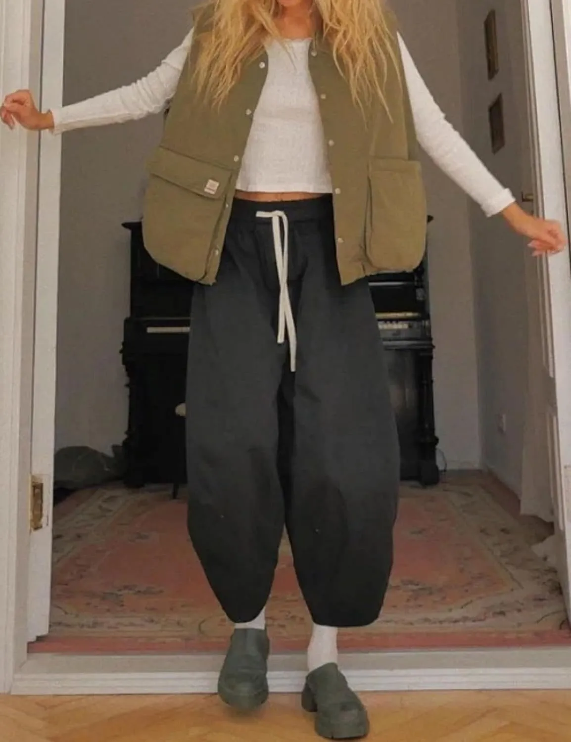Xiaoxuemeng Barrel Jeans Women Cropped Cotton Wide Leg Pants High Waisted Denim Pants with Pockets