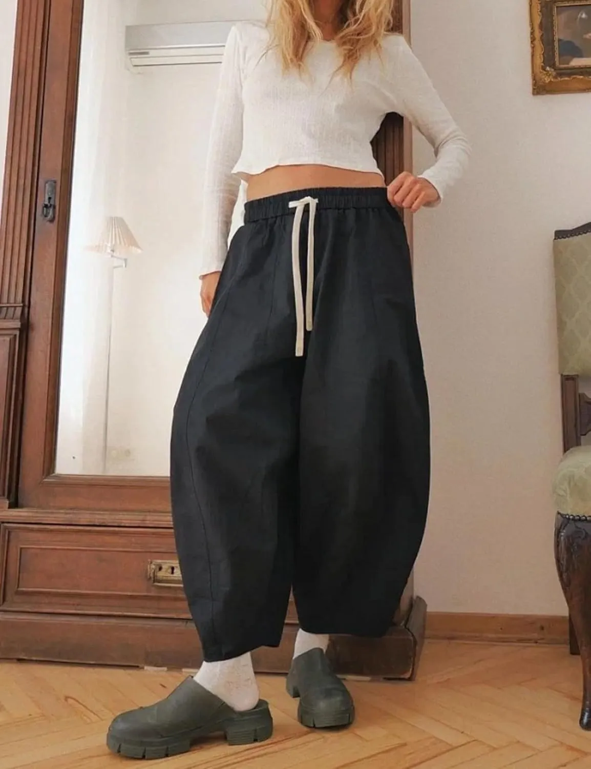 Xiaoxuemeng Barrel Jeans Women Cropped Cotton Wide Leg Pants High Waisted Denim Pants with Pockets