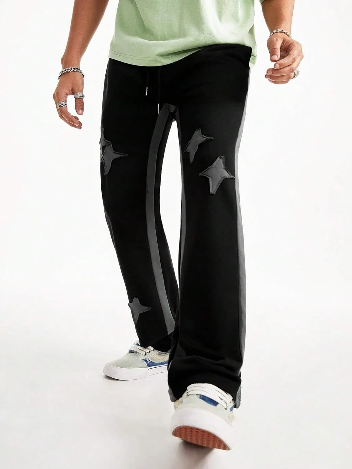 ZAFUL Mens Wide Leg Sweatpants Casual Straight Baggy Drawstring Open Bottom Loose Fit Workout Jogger Track Pants with Pockets