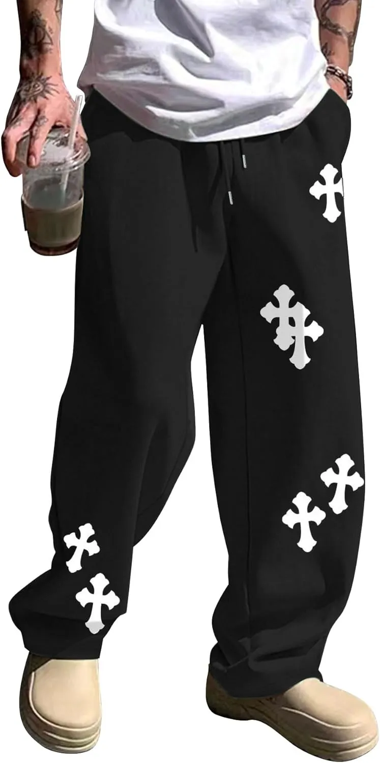 ZAFUL Mens Wide Leg Sweatpants Casual Straight Baggy Drawstring Open Bottom Loose Fit Workout Jogger Track Pants with Pockets