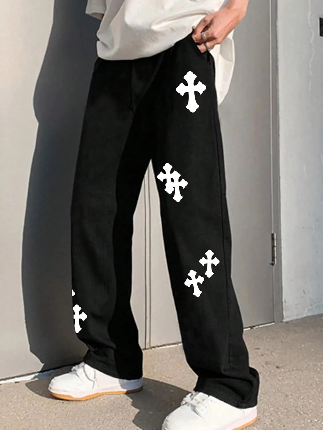 ZAFUL Mens Wide Leg Sweatpants Casual Straight Baggy Drawstring Open Bottom Loose Fit Workout Jogger Track Pants with Pockets