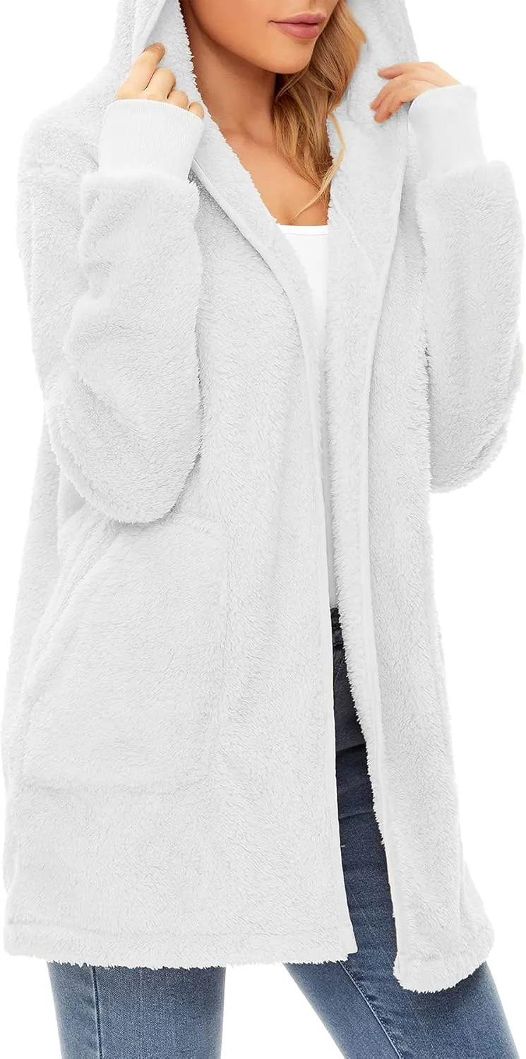 Zando Womens Fuzzy Hoodies for Women Open Front Fleece Hoodie Women Oversized Sweatshirts Loose Cute Hooded Pullover