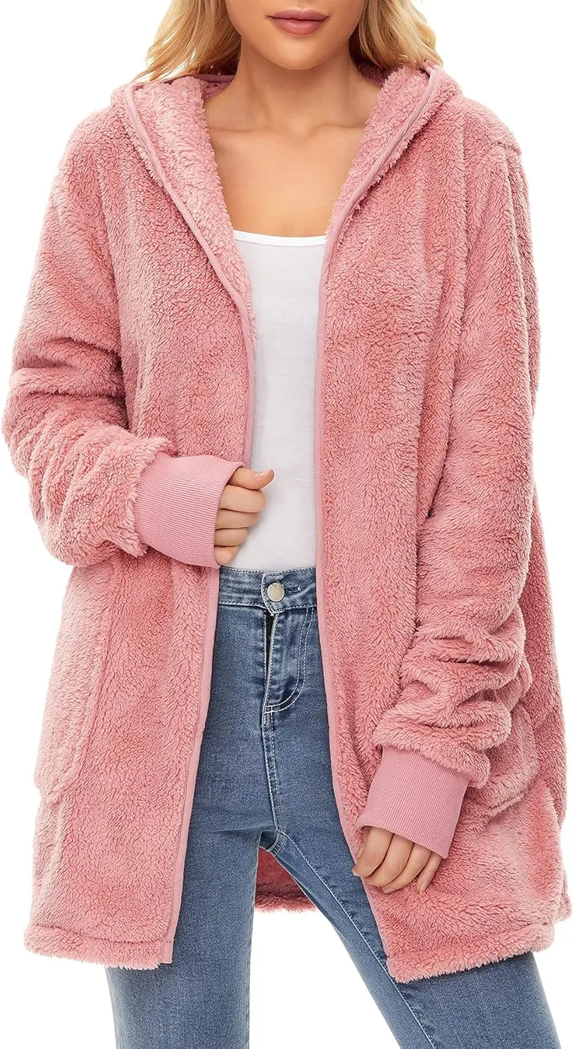 Zando Womens Fuzzy Hoodies for Women Open Front Fleece Hoodie Women Oversized Sweatshirts Loose Cute Hooded Pullover