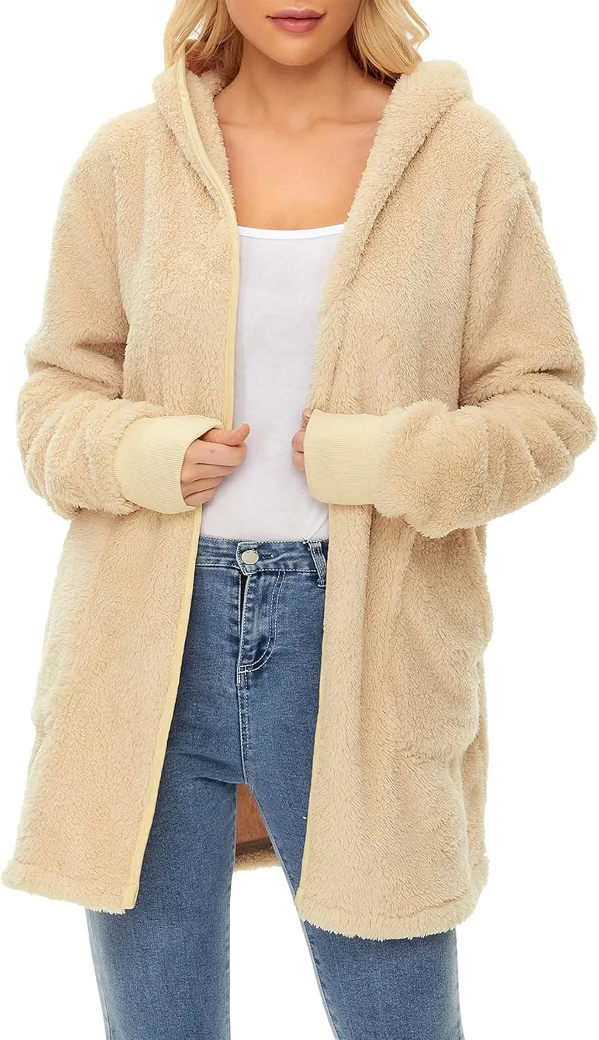 Zando Womens Fuzzy Hoodies for Women Open Front Fleece Hoodie Women Oversized Sweatshirts Loose Cute Hooded Pullover