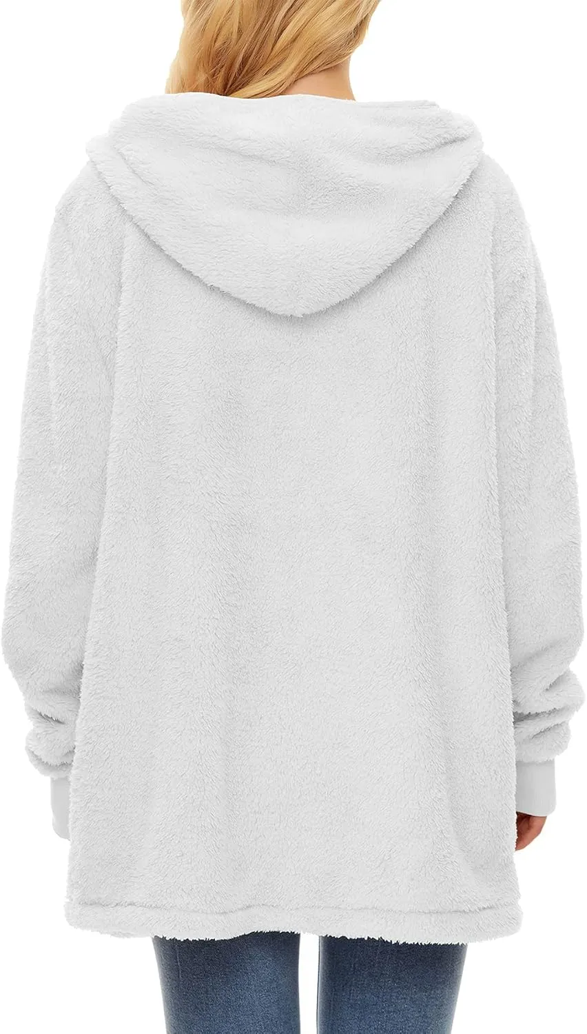 Zando Womens Fuzzy Hoodies for Women Open Front Fleece Hoodie Women Oversized Sweatshirts Loose Cute Hooded Pullover
