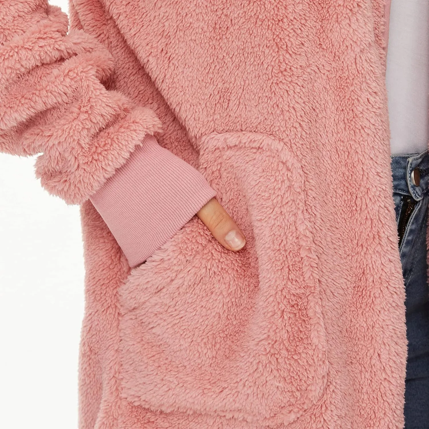 Zando Womens Fuzzy Hoodies for Women Open Front Fleece Hoodie Women Oversized Sweatshirts Loose Cute Hooded Pullover