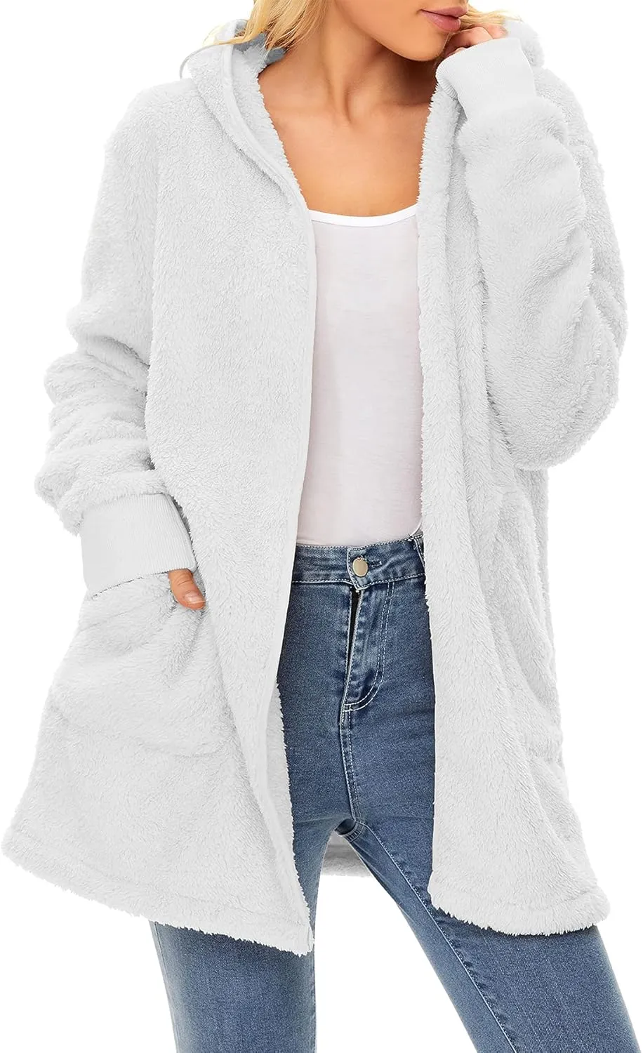 Zando Womens Fuzzy Hoodies for Women Open Front Fleece Hoodie Women Oversized Sweatshirts Loose Cute Hooded Pullover