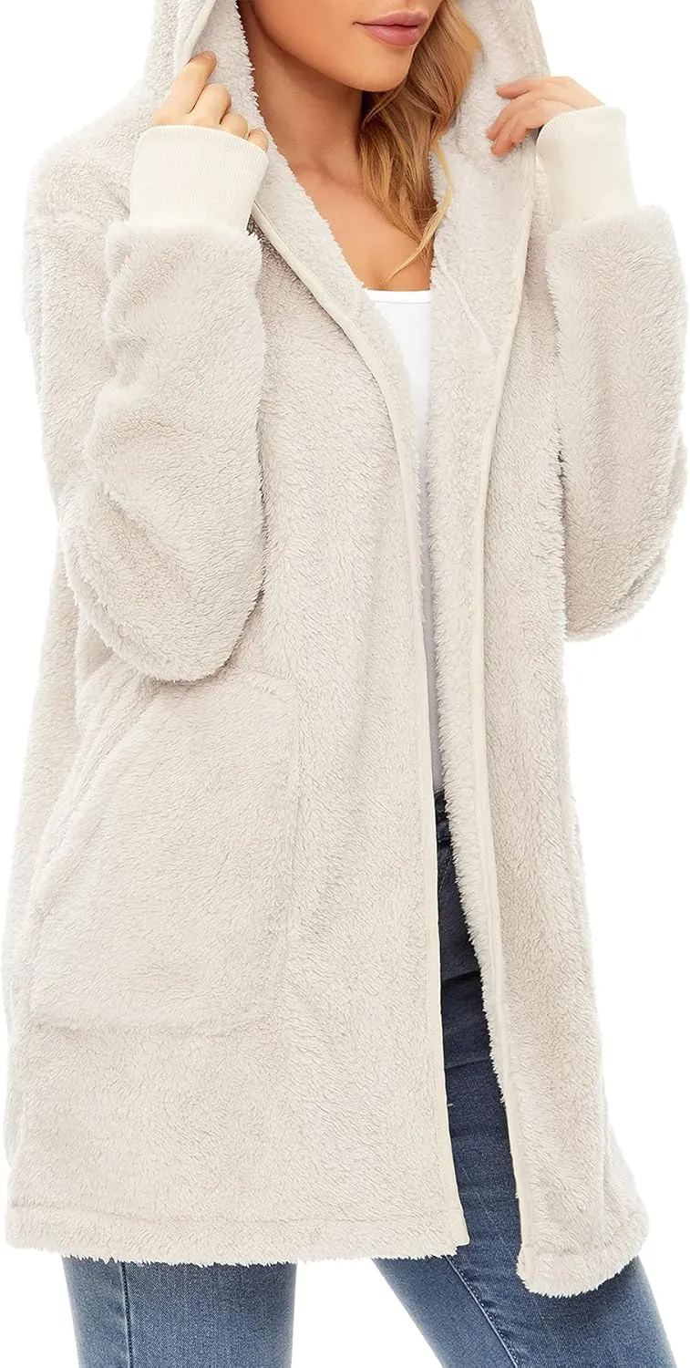Zando Womens Fuzzy Hoodies for Women Open Front Fleece Hoodie Women Oversized Sweatshirts Loose Cute Hooded Pullover