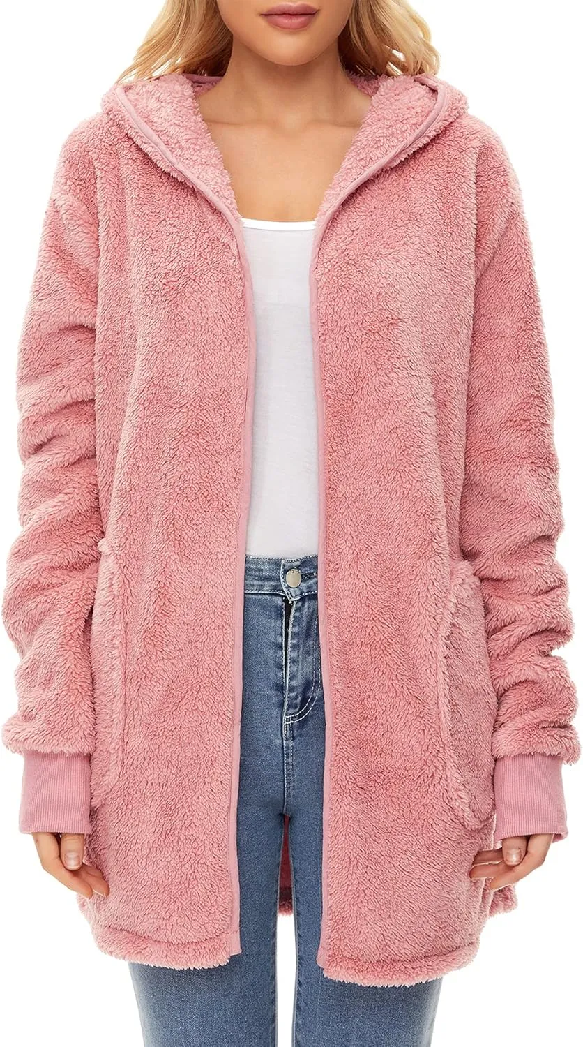 Zando Womens Fuzzy Hoodies for Women Open Front Fleece Hoodie Women Oversized Sweatshirts Loose Cute Hooded Pullover